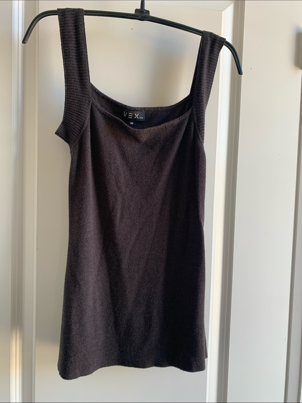 Dark Grey Ribbed-Strap Knit Tank